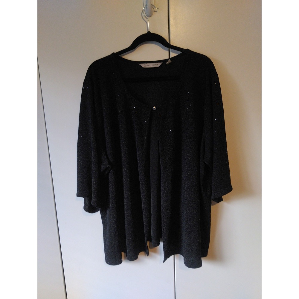 Womens Sequin Cardigan Top Plus Size 30 Black One Button Closure Elegant Party